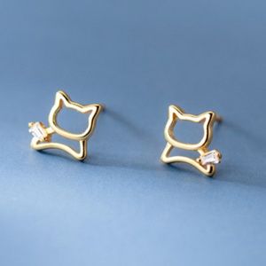 925 Sterling Silver Kitty Cat Earrings Gold Cat Earrings with Rhinestones
